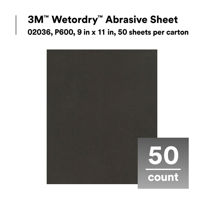 3M Wetordry Sandpaper, 02036 - 600 grit, 9" x 11" (50 sheets)