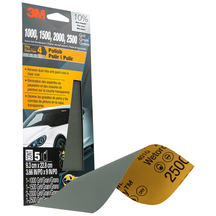 3M Wetordry Auto Sandpaper, 03006 - Assorted, 3-2/3" x 9" (5 sheets)