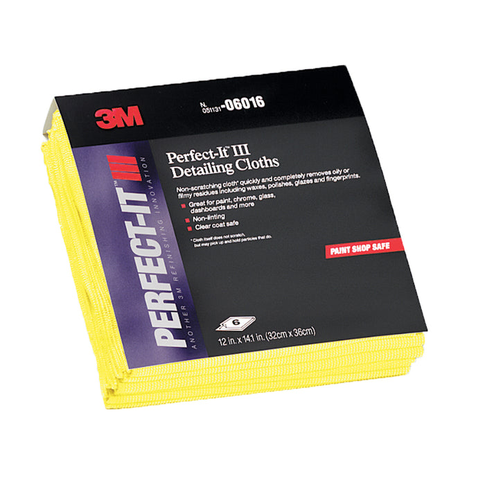 3M Perfect-It Microfiber Detailing Cloths, 06016 - 12" x 14", Yellow (6 pack)