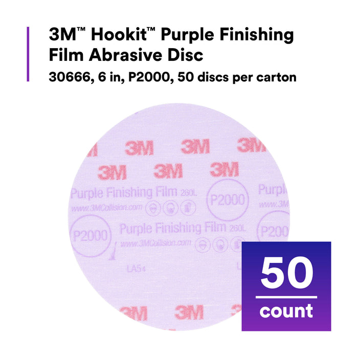 3M Purple Finishing Film Sanding Discs, 30666 - 6", 2000 grit (box of 50)