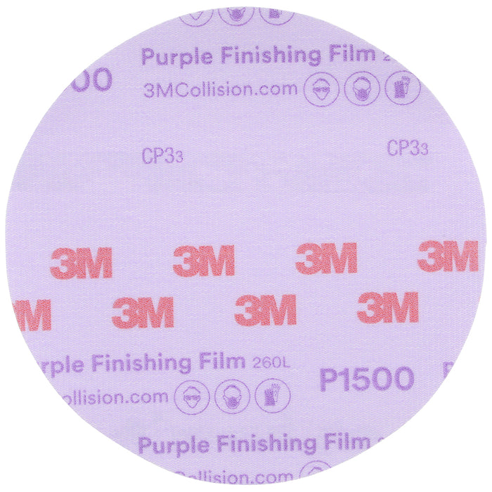 3M Purple Finishing Film Sanding Discs, 30667 - 6", 1500 grit (box of 50)