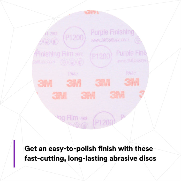 3M Purple Finishing Film Sanding Discs, 30668 - 6", 1200 grit (box of 50)