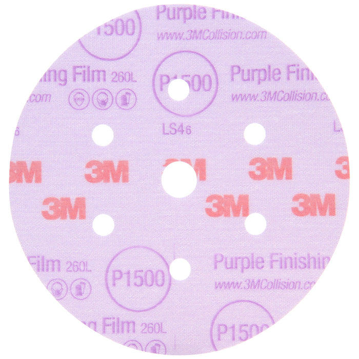 3M Purple Finishing Hookit Sanding Discs, 30767 - 6", 1500 grit (box of 50)