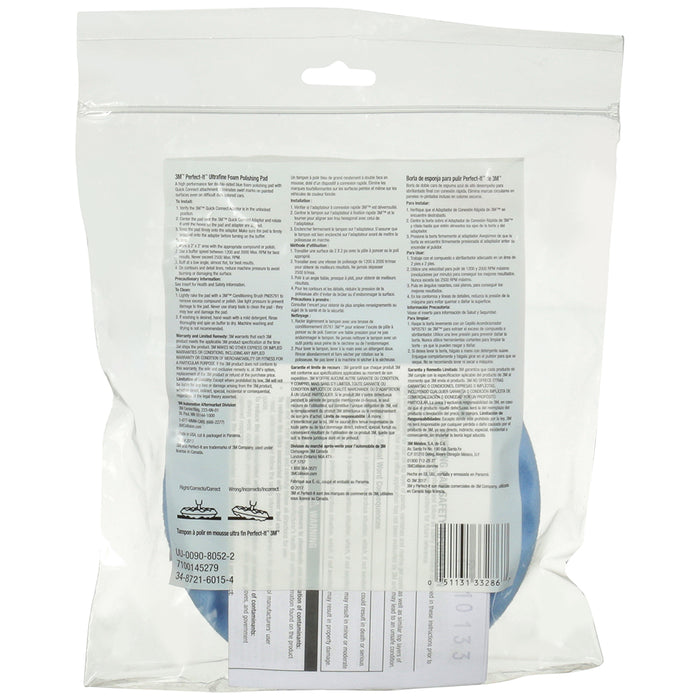 3M Perfect-It Foam Ultrafine Polishing Pad, 33286 - 6", Double Sided, Quick Connect, Blue