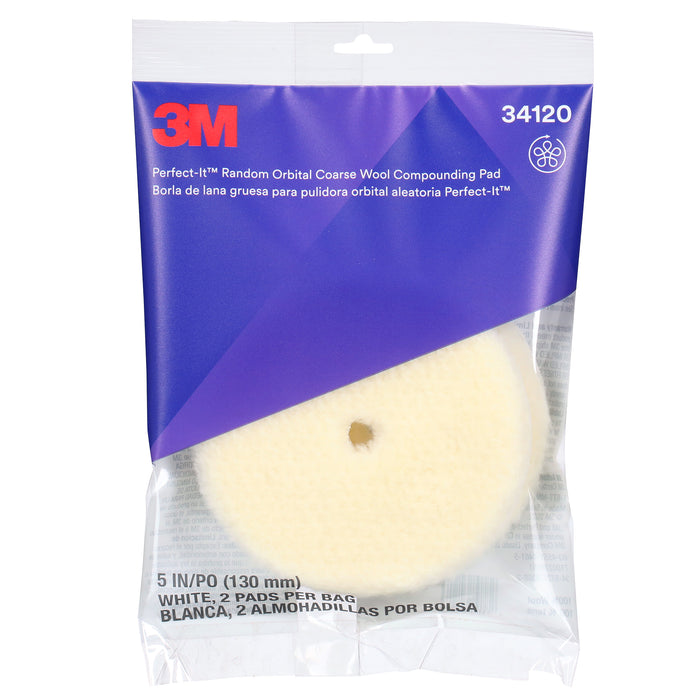 3M Perfect-It Random Orbital Coarse Wool Compounding Pad, 34120 - 5" White Wool (2 pack)