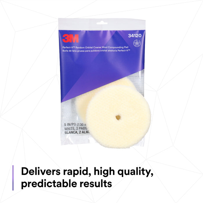 3M Perfect-It Random Orbital Coarse Wool Compounding Pad, 34120 - 5" White Wool (2 pack)