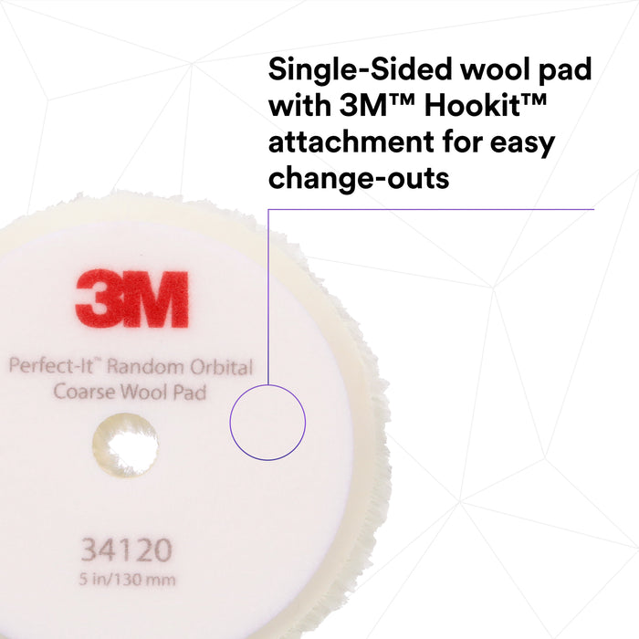 3M Perfect-It Random Orbital Coarse Wool Compounding Pad, 34120 - 5" White Wool (2 pack)