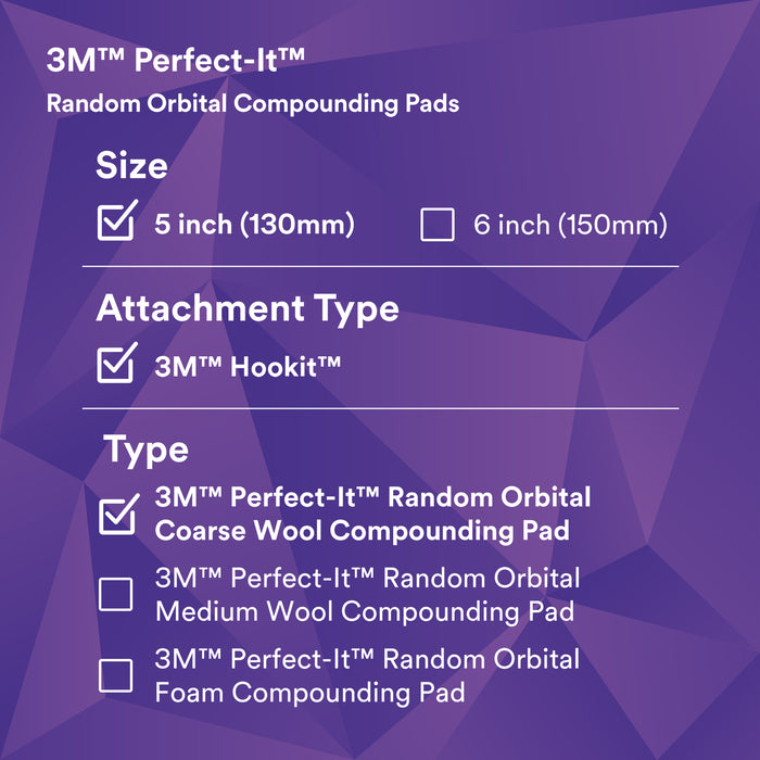 3M Perfect-It Random Orbital Coarse Wool Compounding Pad, 34120 - 5" White Wool (2 pack)