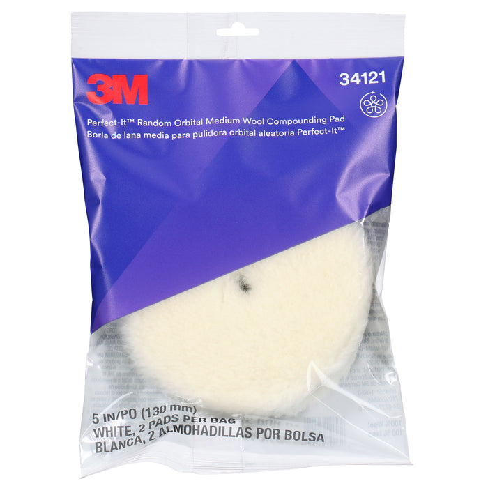 3M Perfect-It Random Orbital Medium Wool Compounding Pad, 34121 - 5" White Wool (2 pack)