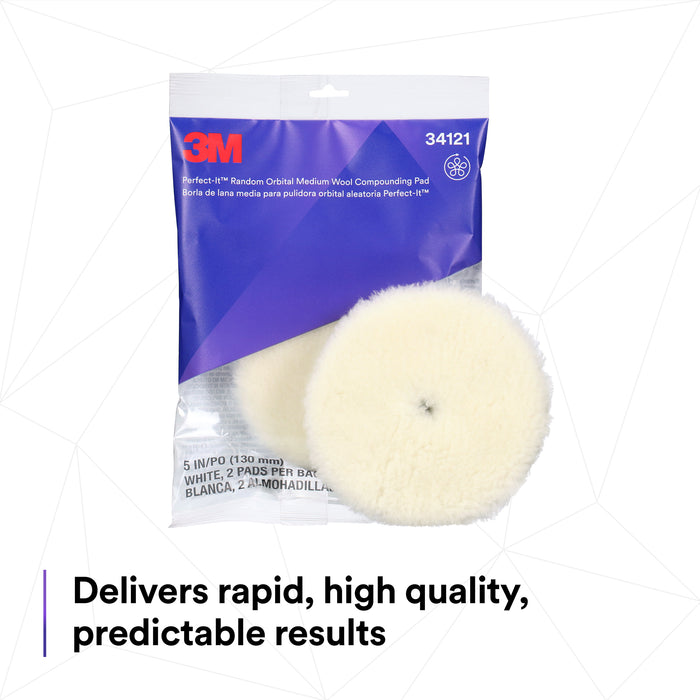 3M Perfect-It Random Orbital Medium Wool Compounding Pad, 34121 - 5" White Wool (2 pack)