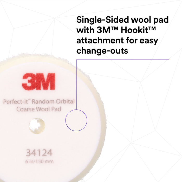 3M Perfect-It Random Orbital Coarse Wool Compounding Pad, 34124 - 6" White Wool (2 pack)
