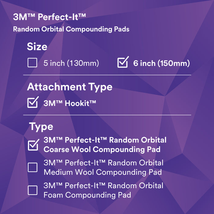 3M Perfect-It Random Orbital Coarse Wool Compounding Pad, 34124 - 6" White Wool (2 pack)