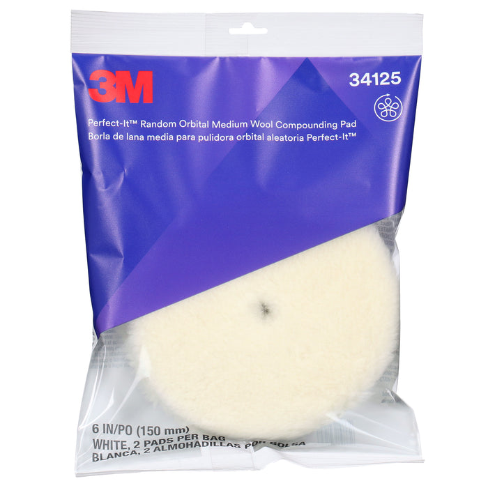 3M Perfect-It Random Orbital Medium Wool Compounding Pad, 34125 - 6" White Wool (2 pack)