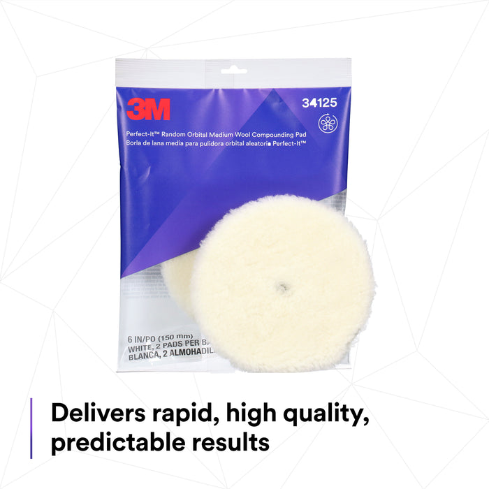 3M Perfect-It Random Orbital Medium Wool Compounding Pad, 34125 - 6" White Wool (2 pack)