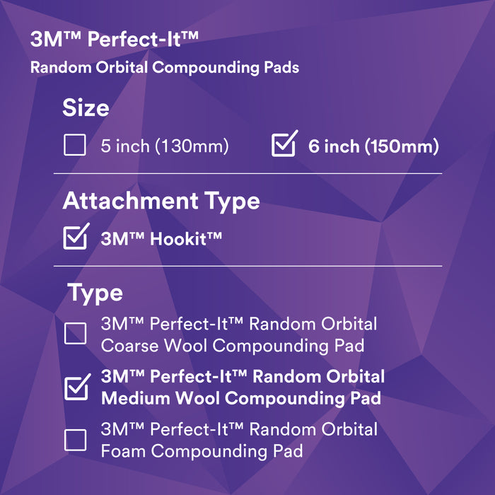 3M Perfect-It Random Orbital Medium Wool Compounding Pad, 34125 - 6" White Wool (2 pack)