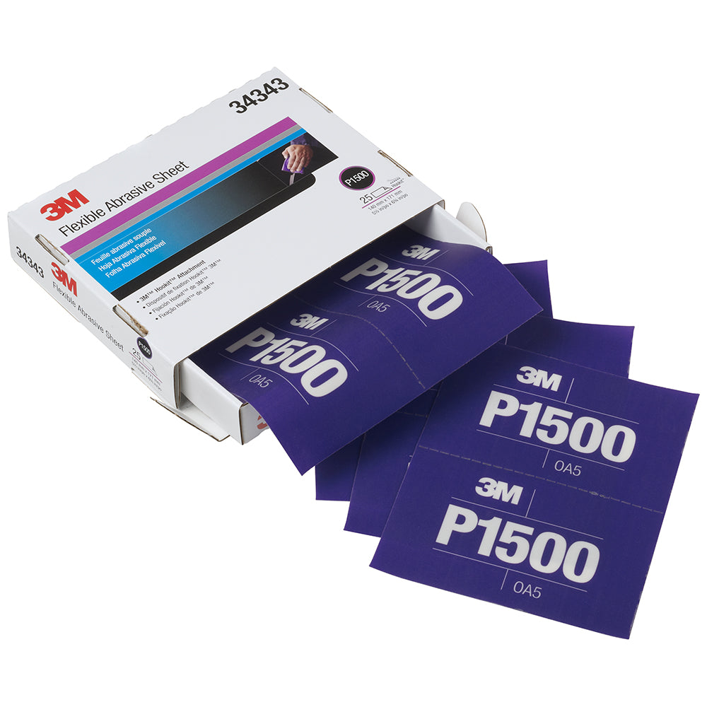 3M Flexible Abrasive Hookit Sheets 34343 - 1500 Grit (25 Sheets