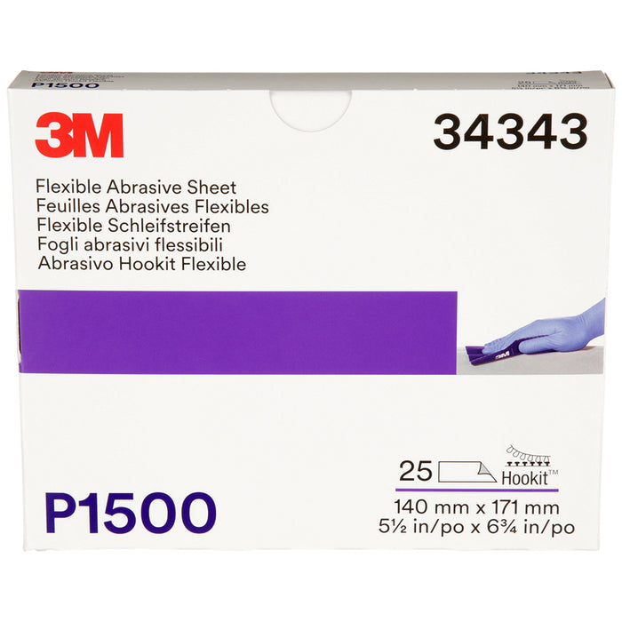 3M Flexible Abrasive Hookit Sheets, 34343 - 1500 grit (25 sheets)