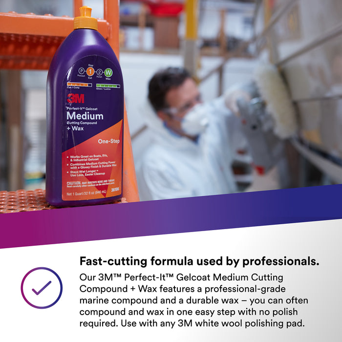 3M Perfect-It Gelcoat Medium Cutting Compound + Wax, 36106 - 32 oz.