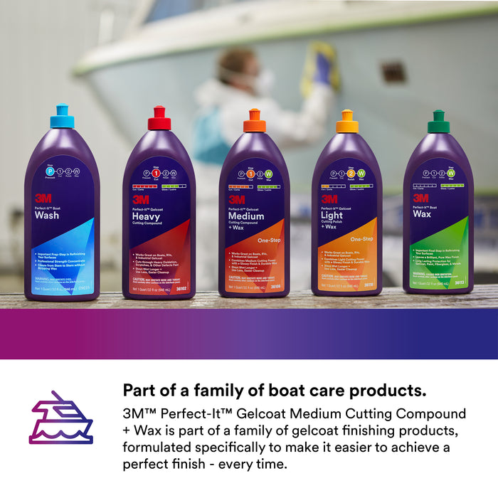 3M Perfect-It Gelcoat Medium Cutting Compound + Wax, 36106 - 32 oz.
