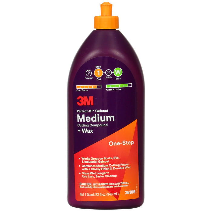 3M Perfect-It Gelcoat Medium Cutting Compound + Wax, 36106 - 32 oz.