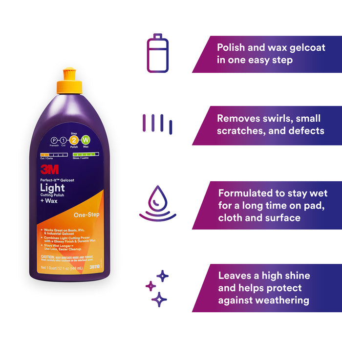 3M Perfect-It Gelcoat Light Cutting Polish + Wax, 36110 - 32 oz.