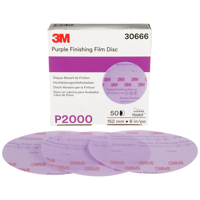 3M Purple Finishing Film Sanding Discs, 30666 - 6", 2000 grit (box of 50)