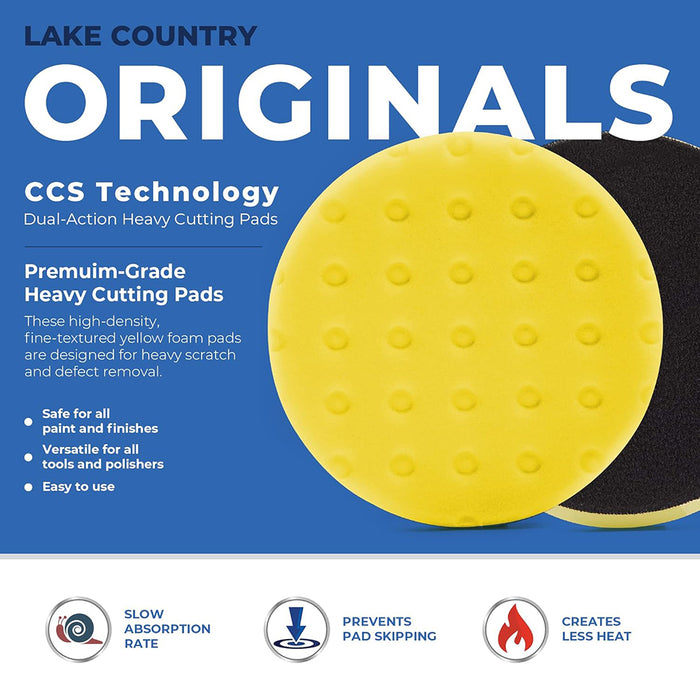 Lake Country CCS Cutback DA Foam Cutting Pad - 6.5", Yellow
