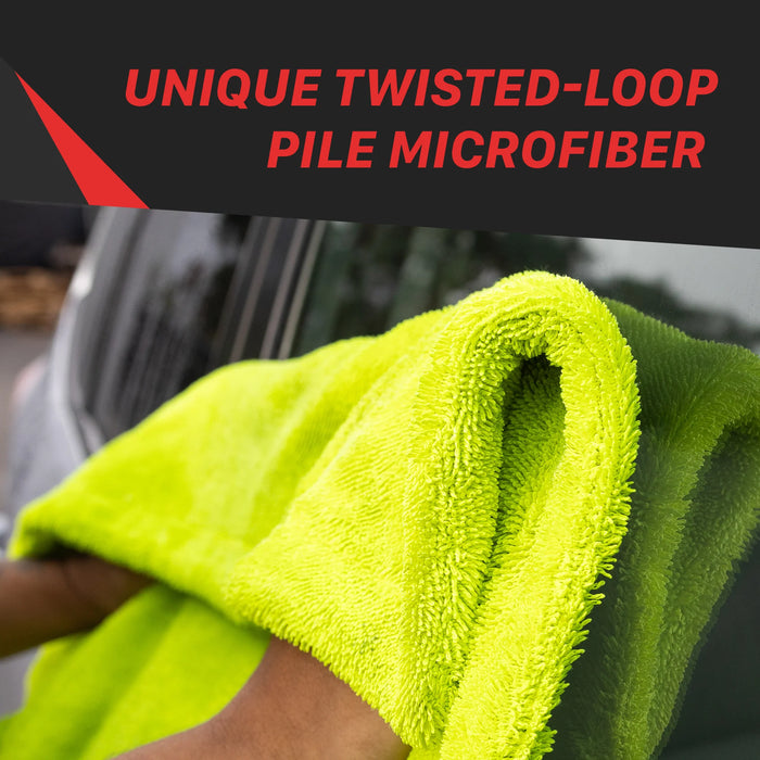 MaxShine "The Tank" Duo Twisted Loop Drying Towel, 1600GSM, 29" x 29" - Brilliant Green