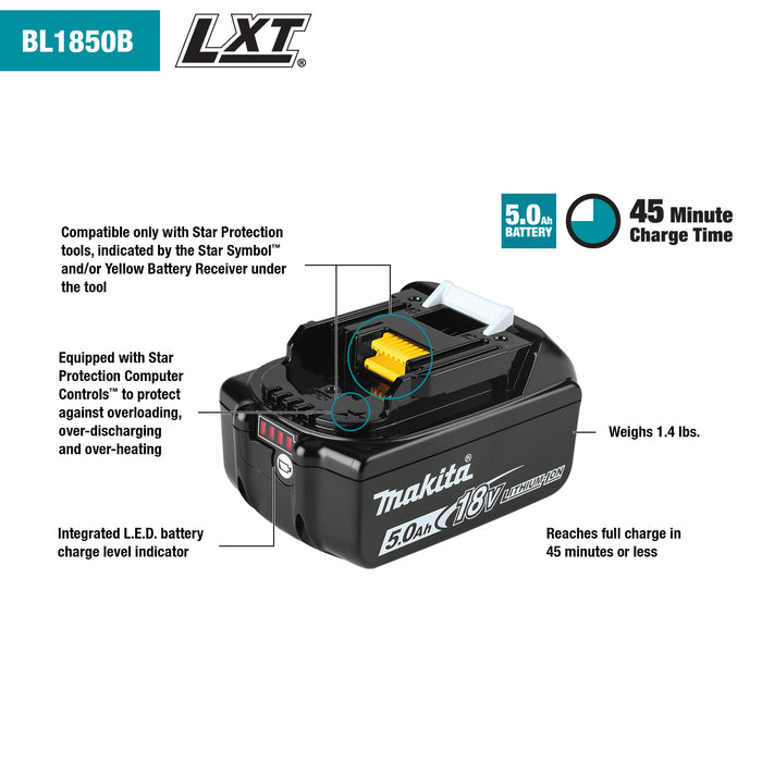 Makita 18V LXT Lithium-Ion 5.0Ah Battery, BL1850B