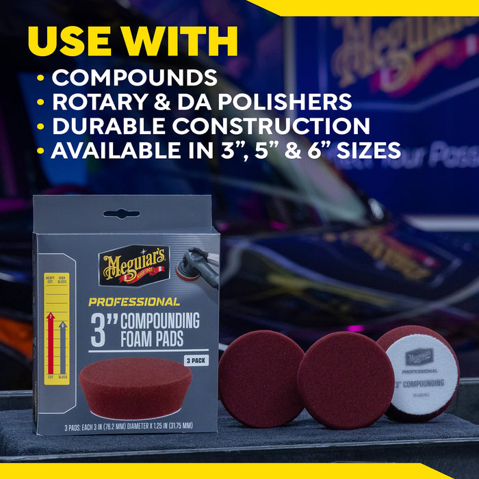 Meguiar's Professional Foam Compounding Pads, M3CFP3 - 3", Red (3 pack)