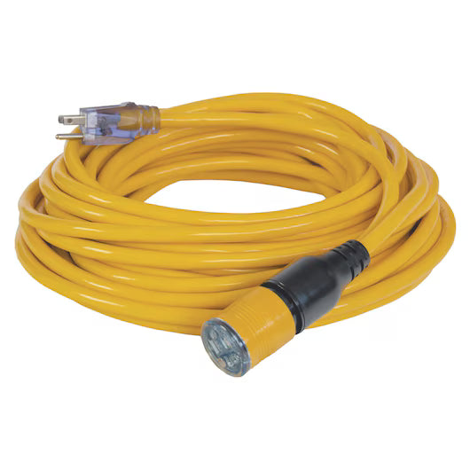 DEWALT 12/3 Lighted Locking Extension Cord with CGM - 50 ft., Yellow