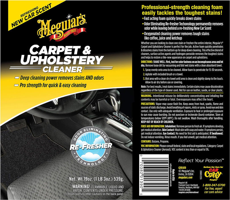 Meguiar's Carpet & Upholstery Cleaner, G191419 - 19 oz.