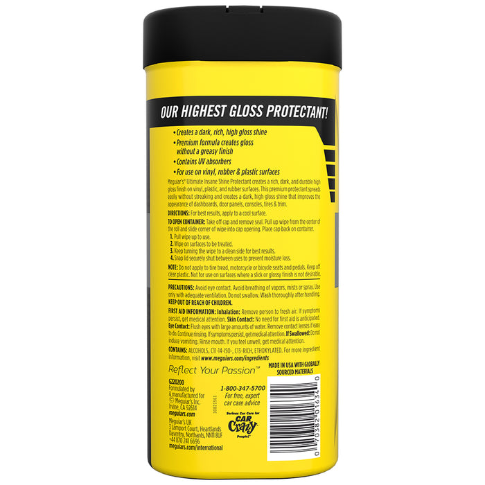 Meguiar's Ultimate Insane Shine Protectant Wipes, G220200 - 30 Wipes