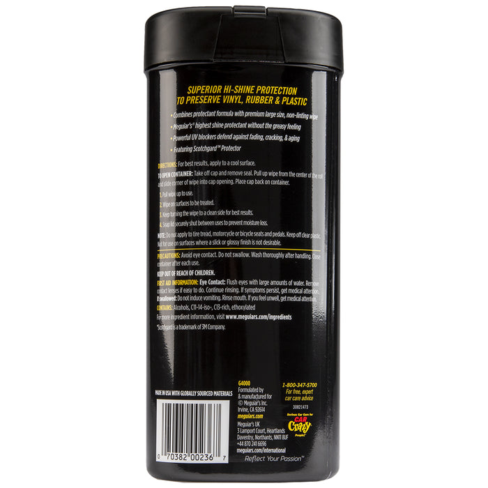 Meguiar's Supreme Shine Protectant Wipes, G4000 - 25 Wipes