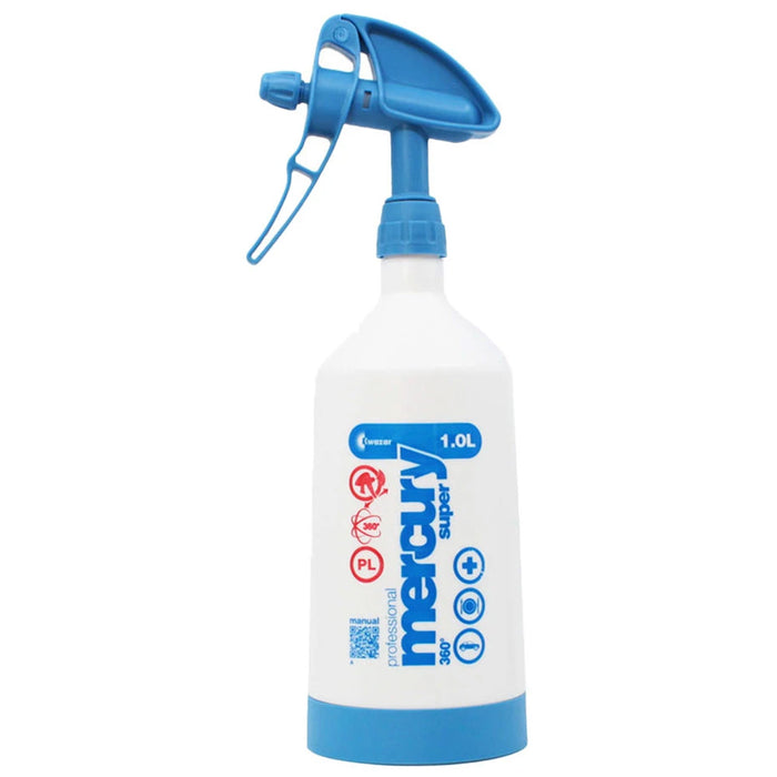 Kwazar Mercury Pro+ 360 Spray Bottle, Dual Action Trigger - 1.0 Liter - Blue