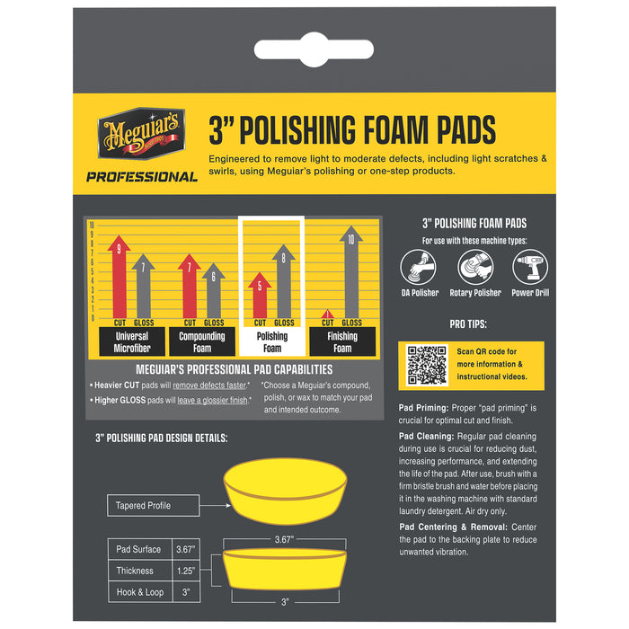 Meguiar's Professional Foam Polishing Pads, M3PFP3 - 3", Yellow (3 pack)