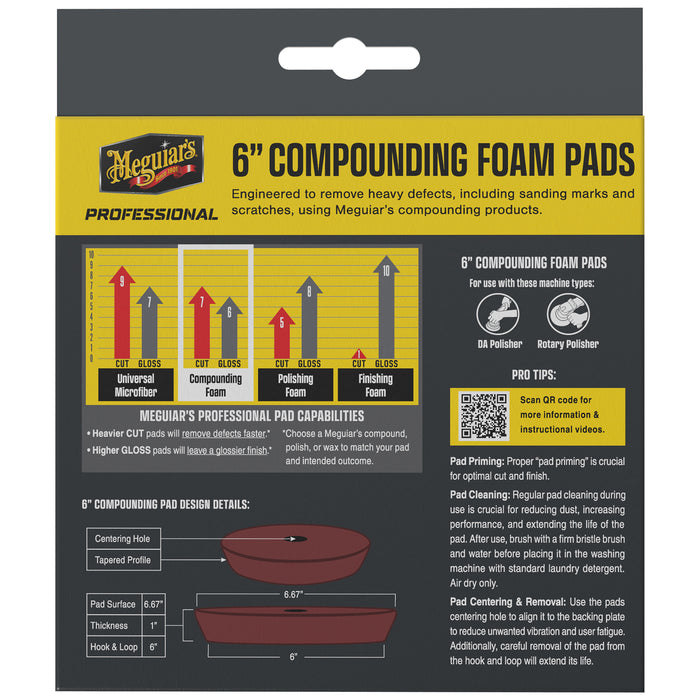 Meguiar's Professional Foam Compounding Pads, M6CFP2 - 6", Red (2 pack)