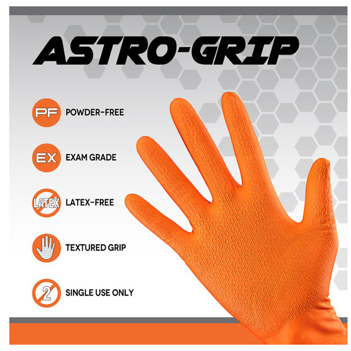 SAS Astro Grip Powder Free Nitrile Gloves, 7 Mil, Orange - X-Large (box of 100)