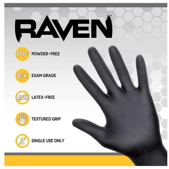 SAS Raven Powder Free Nitrile Gloves, 7 Mil, Black - Large (box of 50)