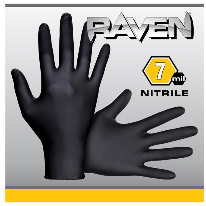 SAS Raven Powder Free Nitrile Gloves, 7 Mil, Black - Large (box of 50)
