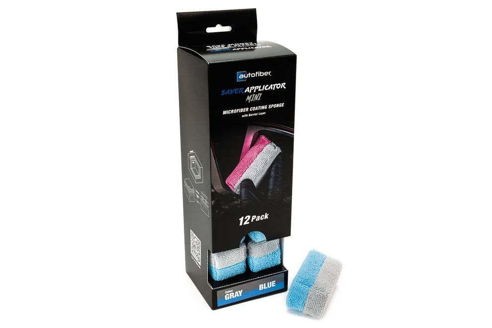 Autofiber Mini [Saver Applicator] Terry Microfiber Coating Applicator Sponge - 3" x 1.5" x 1.5" - Blue/Gray (12-Pack)