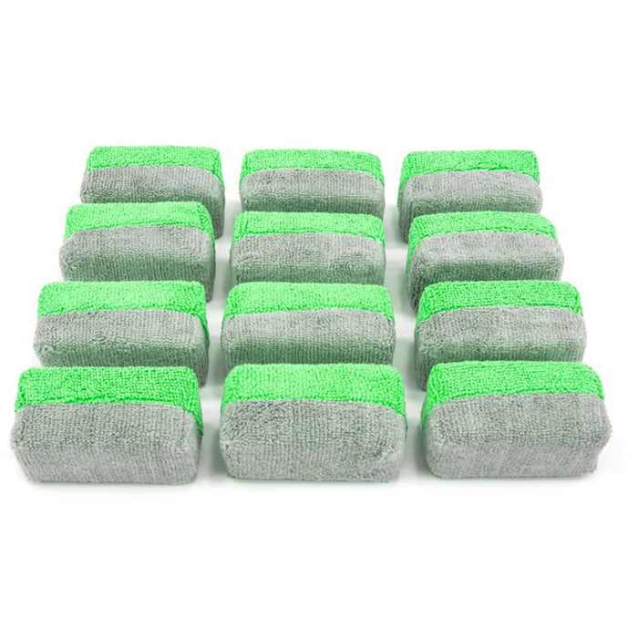 Autofiber Mini [Saver Applicator Terry] Microfiber Coating Applicator Sponge - 3.5" x 1.5", Green/Gray (12 Pack)
