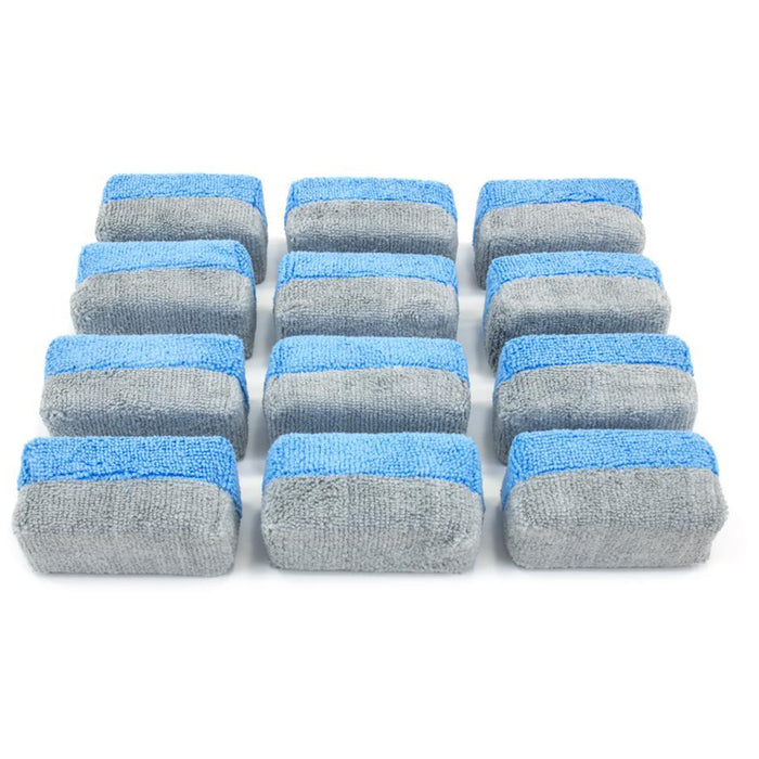 Autofiber Mini [Saver Applicator Terry] Microfiber Coating Applicator Sponge - 3.5" x 1.5", Blue/Gray (12 Pack)
