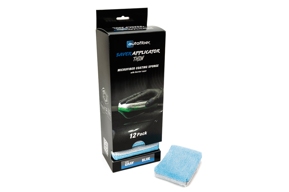 Autofiber Thin [Saver Applicator] Terry Microfiber Coating Applicator Sponge - 5" x 3.5" x .75" - Blue/Gray (12-Pack)