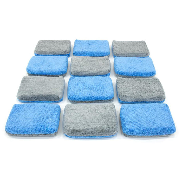 Autofiber Thin [Saver Applicator Terry] Microfiber Coating Applicator Sponge - 5" x 3.5", Blue/Gray (12 Pack)