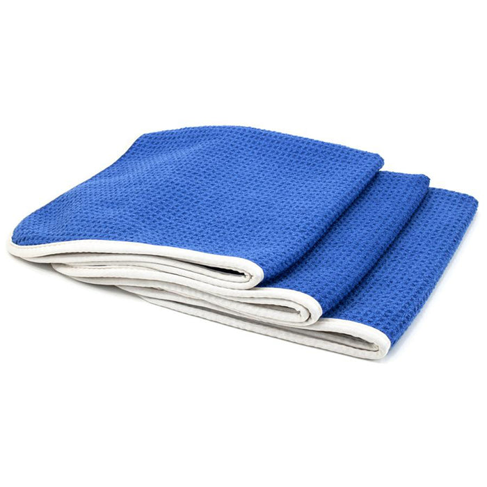 Autofiber [No Streak Freak] Waffle Weave Microfiber Glass Towel, 400 GSM, 16" x 16" - Navy Blue (3 Pack)