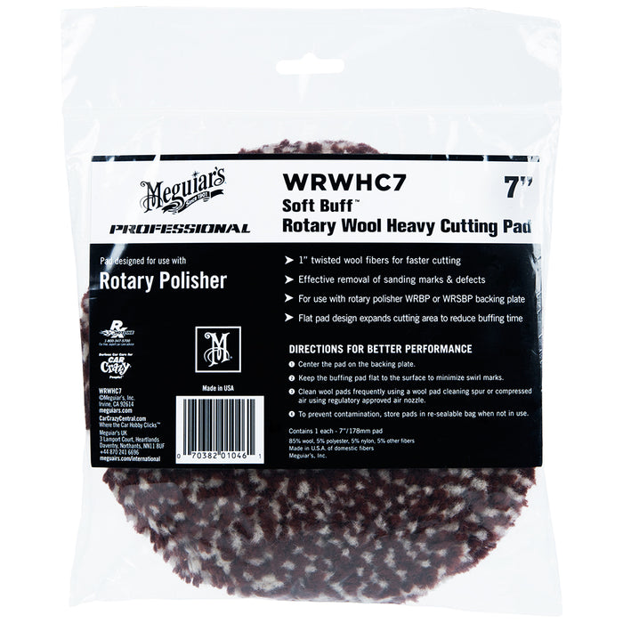 Meguiar's Soft Buff Rotary Heavy Cutting Wool Pad, WRWHC7 - 7"