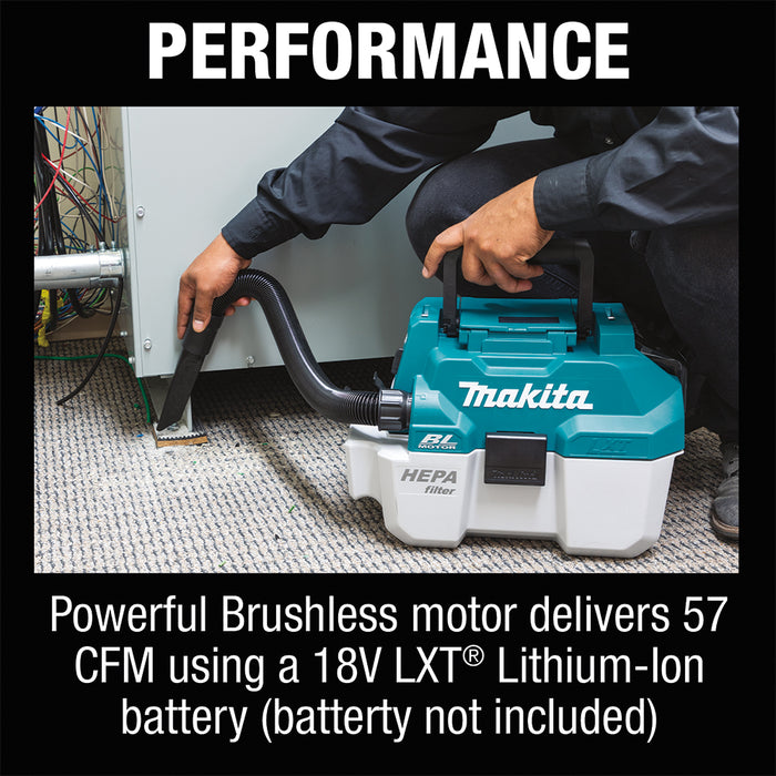 Makita 18V LXT Brushless 2 Gal. HEPA Filter Portable Wet/Dry Dust Extractor/Vacuum Kit