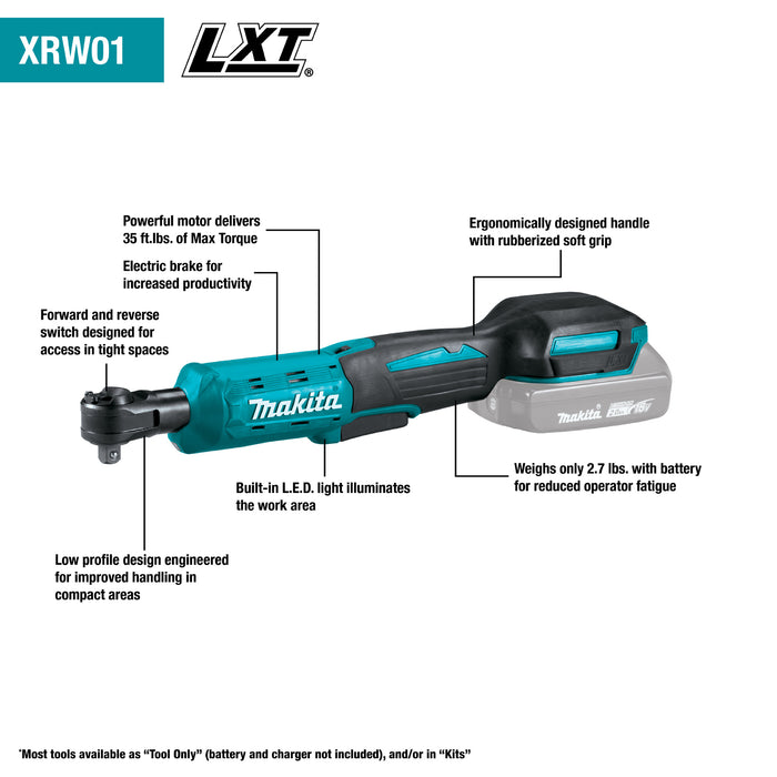 Makita 18V LXT Lithium-Ion Cordless Square Drive Ratchet Kit (2.0Ah), 3/8" + 1/4"