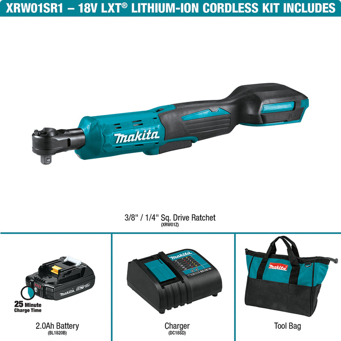 Makita 18V LXT Lithium-Ion Cordless Square Drive Ratchet Kit (2.0Ah), 3/8" + 1/4"